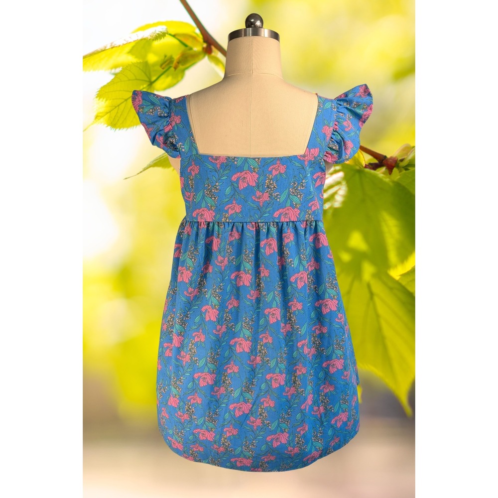 Perch by Blu Pepper Blue Pink Floral Babydoll Dress Ruffle Sleeve - Picture 2 of 7